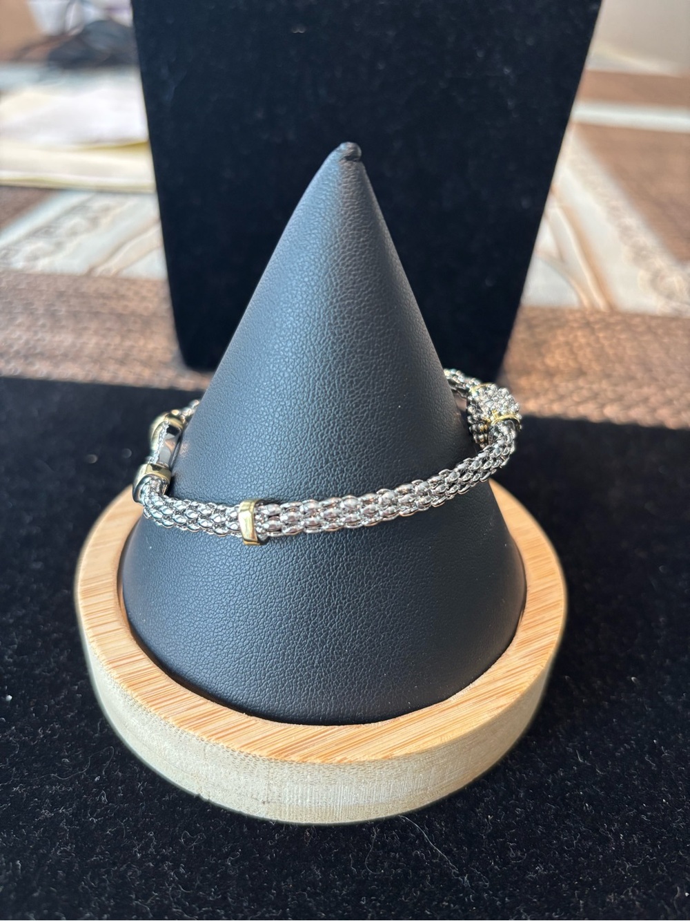 Two-Tone Sterling Silver & Gold Circle Link Bracelet with Pavé Accent - Picture 2 of 5